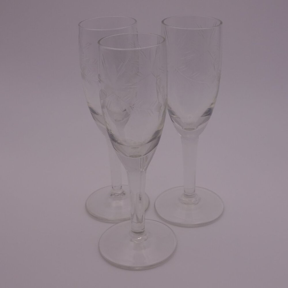 Set of Three(3) Small Delicate Flower Pattern Glasses with Stems